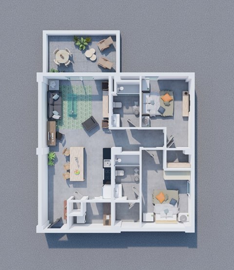 Floor plan for 2 beds, 2 baths, 1040 sqft